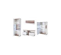 Ensemble de séjour de 4 éléments coloris blanc brillant et chêne