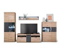 Ensemble de sejour de 4 elements coloris chene massif et graphite -PEGANE- G