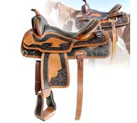 Ensemble de selle de cheval en cuir de qualité supérieure - Selle de course - 38,1 cm à 40,6 cm