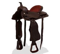 Ensemble de selle western de 38,1 cm en cuir véritable avec licol et plaque de poitrine pour adultes - Selle d'équitation confortable pour l'équitation occidentale - Marron