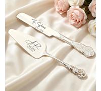 Ensemble de service à gâteau de mariage personnalisé, couteau et spatule à gâteau avec nom personnalisé, cadeau de fête nuptiale, célébration d'un jour spécial, beau souvenir Design 1