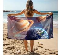 Ensemble de serviettes de bain explorant les planètes : Saturne, Jupiter et Terre dans l'espace Serviette de bain géométrique Serviettes de bain blanches