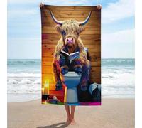 Ensemble de serviettes de bain Highland Cow Reading on the Toilet pour une peau douce, séchage rapide et une serviette de plage résistante. Taille unique. Convient pour la plage et la piscine.