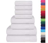 Ensemble de serviettes de bain - vidaXL - 8 pièces - Blanc - 360 g/m² - 100% coton - Absorbant - Boucle de suspension