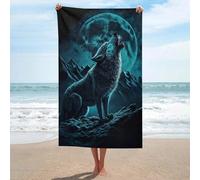 Ensemble de serviettes Howling Wolf Moonlit Night -1 Basics - Serviette de bain absorbante pour la plage, le spa, la salle de sport, l'hôtel et la salle de bain quotidienne - 130 cm x 80 cm