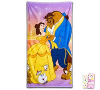 Ensemble de serviettes La Belle et la Bête - Ensemble avec serviette de plage Belle de 68,6 x 137,2 cm, autocollants et plus encore | Ensemble piscine et salle de bain Disney pour enfants