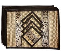 Ensemble de sets de table et dessous de verre en osier tressé à la main - Alternative écologique au plastique - Résistant à la chaleur - Style thaïlandais - Durable et facile à nettoyer - Parfait pour la décoration de table à manger - Lot de 4 (Moyen Noir)