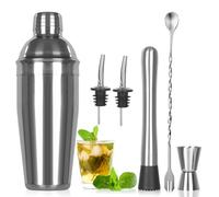 Ensemble de shaker à cocktail, 6 pièces en acier inoxydable pour mélange de cocktails, verre de shaker à cocktail de 750 ML, ensemble de shaker à gin, accessoires de barman pour cocktails, verres à