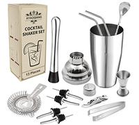 Ensemble de shakers à cocktail, 13 pièces,Shaker en acier inoxydable de 750 ml,Kit d'outils de bar avec double doseur, pilon, passoire, verseurs, tire-bouchon, cuillère à mélanger, pailles