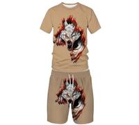 Ensemble de shorts d'été à manches courtes avec motif animal loup 3D pour homme et femme, 1, S