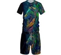 Ensemble de shorts d'été à manches courtes avec motif animal loup 3D pour homme et femme, 4, L