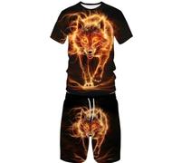 Ensemble de shorts d'été à manches courtes avec motif animal loup 3D pour homme et femme, 9, S