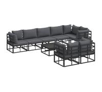 Ensemble de sièges d'extérieur avec table modulable en aluminium noir et en polyester qui résiste aux intempéries. Facile à monter, ça comprend 5 sièges d'angle et 3 centres. Finition en poudre durabl