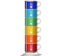 Ensemble de six tasses empilables, multicolores, en porcelaine résistante |