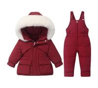 Ensemble de Ski Bébé 2 Pièces Coupe-Vent Imperméable Veste et Pantalon | Col en Fourrure Amovible Enfant Surpantalon Habillage Softshell Jogging Garçon Capuche Bavoir
