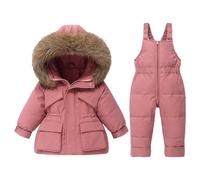Ensemble de Ski Bébé 2 Pièces Coupe-Vent Imperméable Veste et Pantalon | Col en Fourrure Amovible Enfant Surpantalon Habillage Softshell Jogging Garçon Capuche Bavoir
