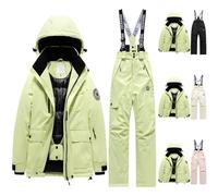 Ensemble de Ski Enfant Fille Garçon Veste de Ski Snow avec Salopette Matelassé Combinaison de Ski Neige Snowboard Imperméable Coupe-Vent