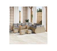 Ensemble de Sofa de Jardin 14 pièces avec Coussins Beige Poly Rattan Acacia