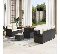 Ensemble De Sofa De Jardin 8 Pièces Avec Coussins Noir Poly Rattan Acacia, Sofa De Jardin 2 Places Avec Coussins Noir Poly Rattan, Ensemble De Salle À Manger De Jardin 3 Pièces Avec Cushions Noir Poly