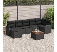 vidaXL Ensemble sofa de jardin 8 pièces Poly rattan noir avec coussins Acacia