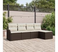 Ensemble de Sofa de Jardin vidaXL 5 pièces avec Coussins en Poly Rattan Marron, Sofa de Jardin 2 places vidaXL avec Rangement & Coussins en Poly Rattan Marron