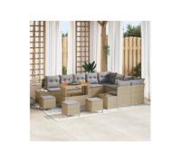 vidaXL Ensemble de Sofas de Jardin 13 pièces avec Coussins Beige Poly Rattan Acacia