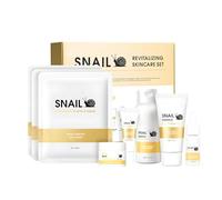 Ensemble de soins coréens à base d'escargot - Routine d'hydratation complète en 6 étapes avec tonique lissant, sérum, crème pour les yeux, masque en tissu, gel nettoyant et crème nourrissante pour