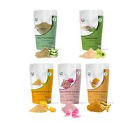 Ensemble de soins de la peau à base de plantes | 5 poudres dans un seul paquet | Poudres d'aloe vera, d'amla, d'écorce d'orange, de rose et de curcuma sauvage | 100 g chacun | Par Yogi's Gift®