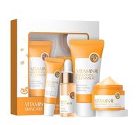 Ensemble de soins de la peau à la vitamine C 4 pièces pour femmes et adolescentes avec nettoyant, sérum, crème pour les yeux, crème pour le visage, réduit les ridules et les rides