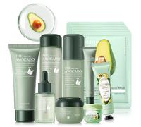 Ensemble de soins de la peau à l'avocat, kit de soins de la peau de voyage 13 en 1 pour hydrater et apaiser la peau, kit de routine de soins quotidiens avec avocat, kit facial anti-âge pour femme