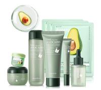 Ensemble de soins de la peau à l'avocat, kit de soins de la peau de voyage 9 en 1 pour hydrater et apaiser la peau, kit de routine de soins quotidiens avec avocat, kit facial anti-âge pour femme
