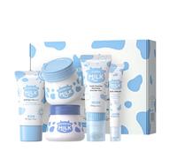Ensemble de Soins de Peau Au Lait | 5 Pièces Milk Skincare Set pour Enfant et Adolescents | Kits de Soins Du Visage avec Crème pour Les Yeux, Crème Hydratante, Crème Solaire, Éclaircissant, Nettoyant