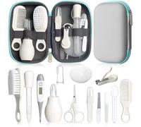 Ensemble de soins de sécurité pour bébé avec brosse à cheveux, peigne et coupe-ongles, kit essentiel pour nouveau-né Gris/blanc