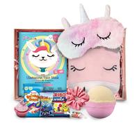Ensemble de soins pour enfants - Masque de sommeil pour les yeux de licorne, masque facial pour enfants, baume à lèvres pour enfants, bombe de bain, éponge de bain licorne et chouchou en satin