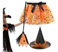 Ensemble De Sorcières - Ensemble De Jupe De Costume De Fille De Sorcière Classique, Style Robe En Tulle En Couches | Livré Avec Un Paquet De Balais Du Chapeau De Sorcière Pointu Pour Les Tout-petits,