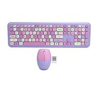 Ensemble de Souris Clavier sans Fil, 2.4G sans Fil 110 Touches Multi-Couleurs USB Ultra Mince Silencieux Clavier Souris Accessoire D'ordinateur pour Bureau à Domicile(Mauve)