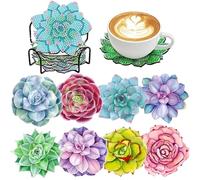 Ensemble de sous-Verres pour Peinture Diamant, kit de Bricolage 8 pièces avec Support, sous-Verres antidérapants pour débutants et Adultes, Cadeau de Noël idéal