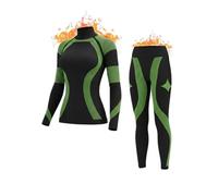 Ensemble de sous-vêtement Thermique Femme Wear Fonctionnel sans Couture PJ Set Entraînement Ski Couche de Base Chaude Temps Froid Yoga Haut Bas, Vert, L