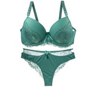 Ensemble de sous-vêtements 2 pièces pour femme, soutien-gorge rembourré confortable avec coupe normale et culotte, bralette sans armatures, ensemble de slip sexy, Z2 - Vert., 95E