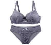 Ensemble de sous-vêtements 2 pièces pour femme, soutien-gorge rembourré confortable avec coupe normale et culotte, bralette sans armatures, ensemble de slip sexy, gris, 95C