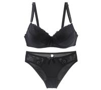 Ensemble de sous-vêtements 2 pièces pour femme, soutien-gorge rembourré confortable avec coupe normale et culotte, bralette sans armatures, ensemble de slip sexy, Z1 - Noir., 95C