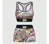 Ensemble de sous-vêtements comprenant un débardeur et un boxer-brief à motif dessin animé L,M,S,XSLettres,Tout Imprimé,Imprimés aléatoiresPolyester