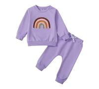 Ensemble de sous-vêtements d'automne pour Enfants, imprimé Arc-en-Ciel, Comprenant Un Haut à Manches Longues et Un Pantalon avec Faux Cordon, Ensemble Deux pièces (Purple, 12 Months)
