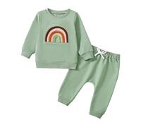 Ensemble de sous-vêtements d'automne pour Enfants, imprimé Arc-en-Ciel, Comprenant Un Haut à Manches Longues et Un Pantalon avec Faux Cordon, Ensemble Deux pièces (Green, 2 Years)
