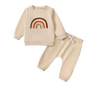 Ensemble de sous-vêtements d'automne pour Enfants, imprimé Arc-en-Ciel, Comprenant Un Haut à Manches Longues et Un Pantalon avec Faux Cordon, Ensemble Deux pièces (Beige, 2 Years)