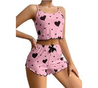 Ensemble de sous-vêtements pour femme avec short imprimé d'amour et haut court, rose, XXL