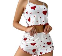 Ensemble de sous-vêtements pour femme avec short imprimé d'amour et haut court, Rouge, 3XL