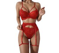 Ensemble de sous-vêtements séduisants soutien-gorge slip mode pyjama romantique dentelle acier pour femme, rouge, M