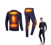 Ensemble de sous-vêtements Thermiques Chauffants pour Hommes avec 6 Zones de Chauffage, Vêtements Thermiques pour Hommes Pull de Chargement USB et Legging, Bleu, 4XL