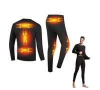 Ensemble de sous-vêtements Thermiques Chauffants pour Hommes avec 6 Zones de Chauffage, Vêtements Thermiques pour Hommes Pull de Chargement USB et Legging, Noir, XL